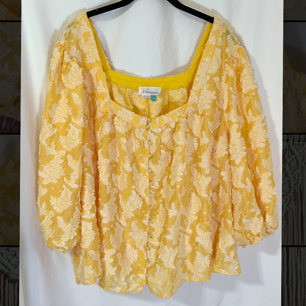 Anthropologie Yellow Floral Peasant Style Blouse
